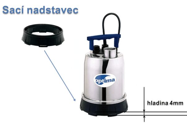 Sací nadstavec - doplnok k čerpadlám BEST Optima a BEST One, pre zníženie zostatkovej hladiny. Pomocou nadstavca dokáže čerpadlo odčerpať vodu do zostatkovej hladiny 4mm.